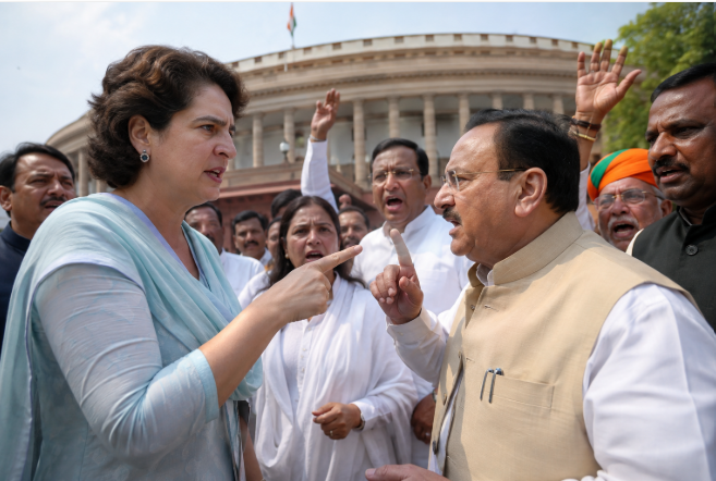 कांग्रेस सांसद प्रियंका गांधी BJP सांसद से भिड़ीं, संसद परिसर में क्यों आमने-सामने आ गए कांग्रेस और BJP के सांसद?